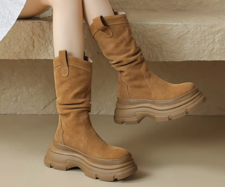 ALAINE™ | Bottes en cuir à semelle compensée