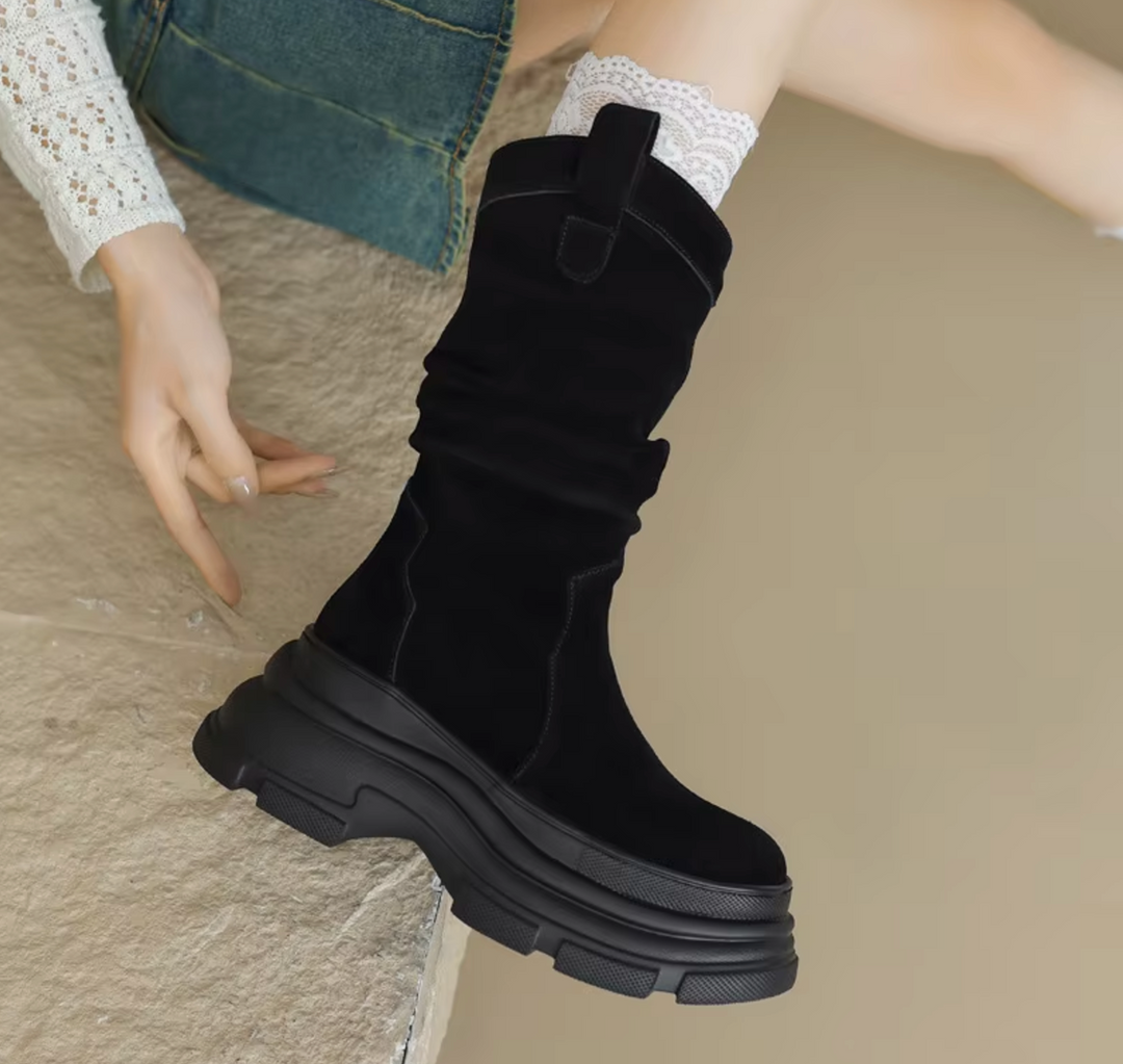 ALAINE™ | Bottes en cuir à semelle compensée