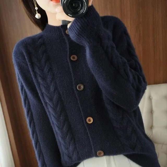 ÉGLANTINE™ | Cardigan tricoté à col montant