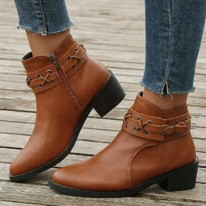 JUSTINA™ | Bottines en cuir avec fermeture éclair latérale