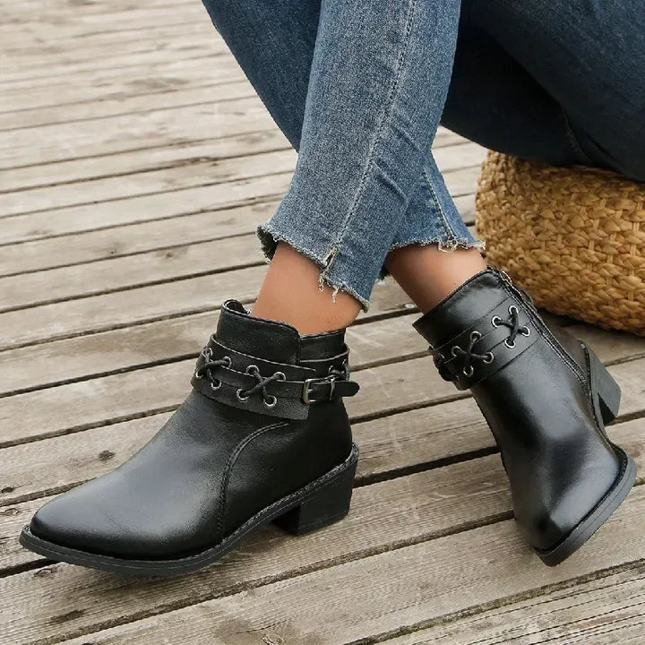 JUSTINA™ | Bottines en cuir avec fermeture éclair latérale