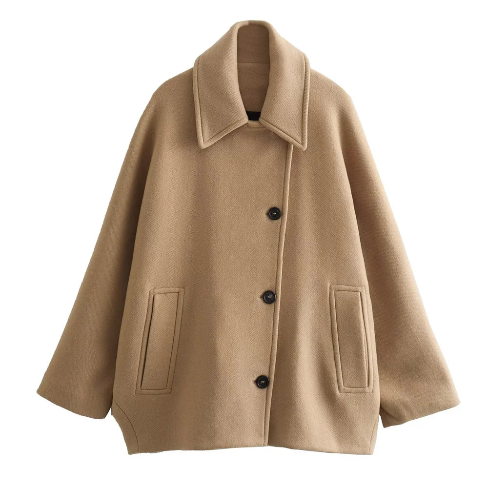 LOREN™ | Manteau court mélangé à col polo