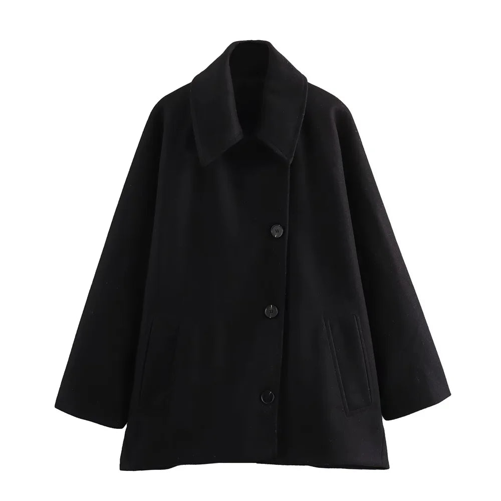 LOREN™ | Manteau court mélangé à col polo