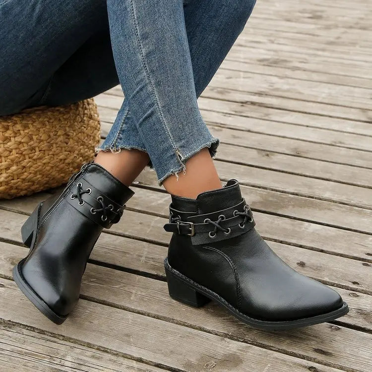 JUSTINA™ | Bottines en cuir avec fermeture éclair latérale