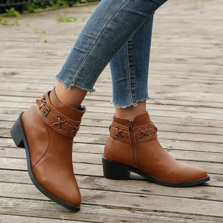 JUSTINA™ | Bottines en cuir avec fermeture éclair latérale