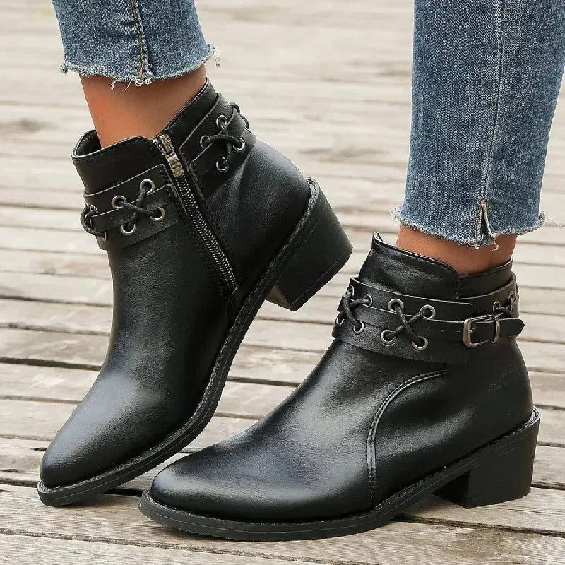 JUSTINA™ | Bottines en cuir avec fermeture éclair latérale