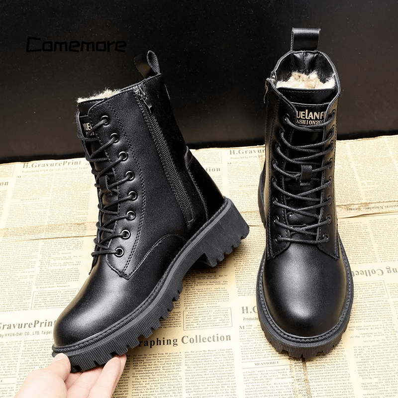 ANDREA™ | Bottes d'Hiver en Cuir Noir Élégant