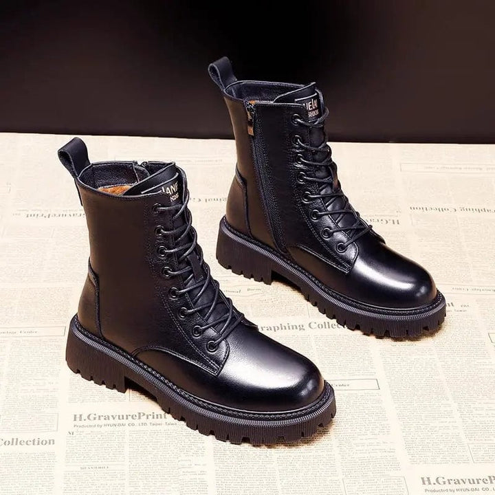 ANDREA™ | Bottes d'Hiver en Cuir Noir Élégant